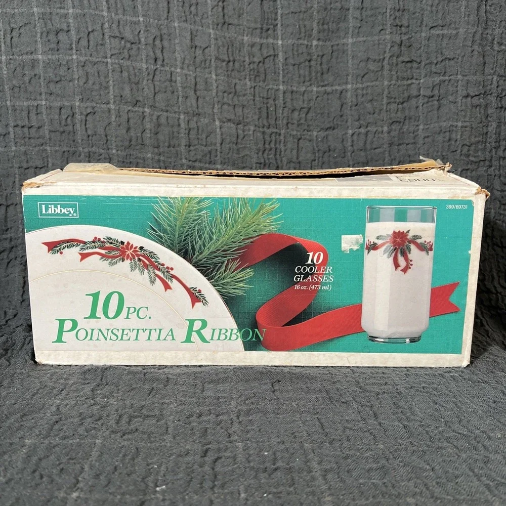 Vintage Libbey Christmas Drinking Glasses Set Of 10 EUC‎ 16 oz Original Box